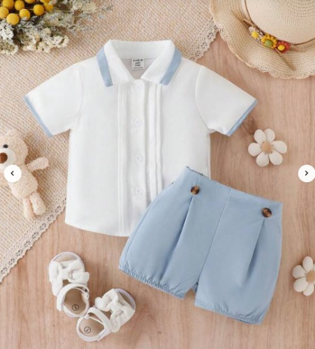 CJ BAUTIZO SHORT AZUL CAMISA BLANCA