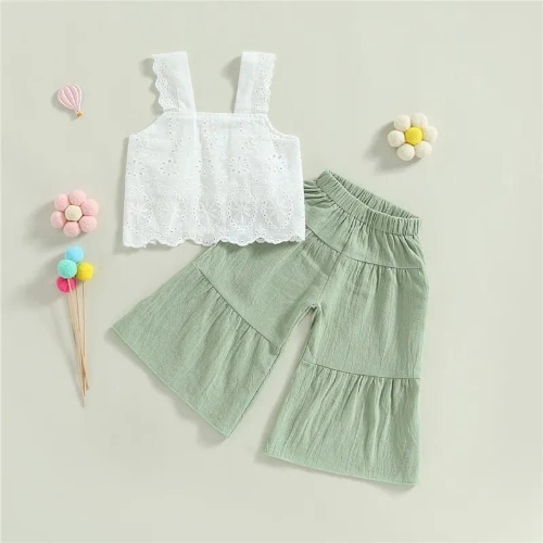 CJ PANTALON VERDE -TOP BEIGE CROCHE