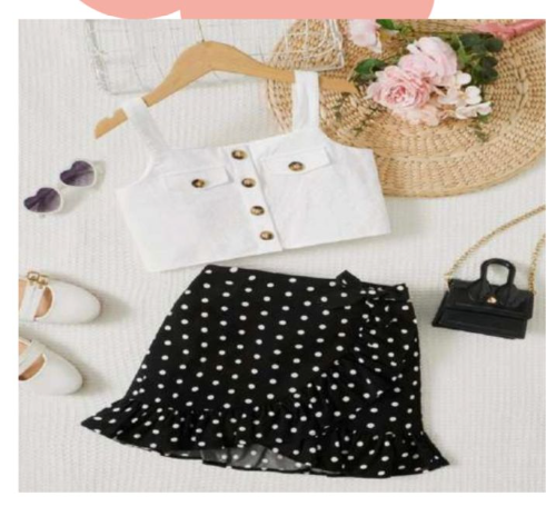 FALDA NEGRA PUNTOS -BLUSA BLANCA