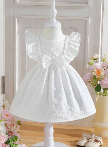 VESTIDO LISO BLANCO MOÑO BAUTIZO