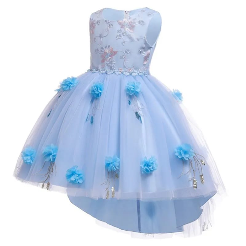 VESTIDO FIESTA AZUL CELESTE  COLA