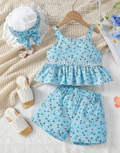 CJ SHORT Y BLUSA CELESTE - SOMBRERO