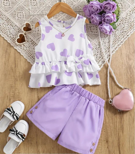 CJ SHORT LILA BLUSA BLANCA CORAZONES