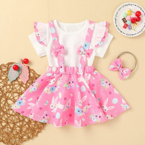 JARDINER CONEJOS ROSA/BLUSA BLANCA