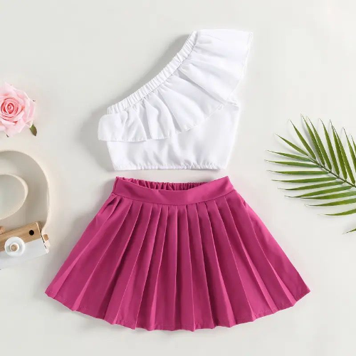 CJ FALDA FUSCIA BLUSA BLANCA UNIMANGA