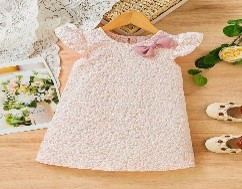 VESTIDO MANGA CORTA JACQUARD FLORES PALO ROSA MOÑO PR