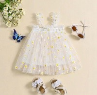 VESTIDO BATA TULL BLANCO MARGARITAS AMARILLAS