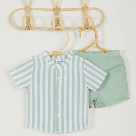 CAMISA RAYAS VERDE PASTEL SHORT