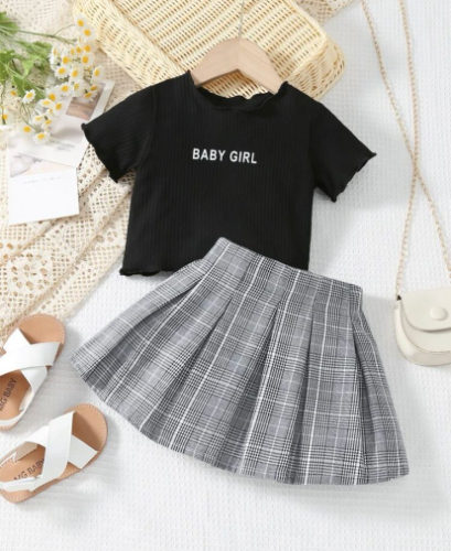 CJ FALDA GRIS ST RAYAS-CAMISETA NEGRA BABY GIRD