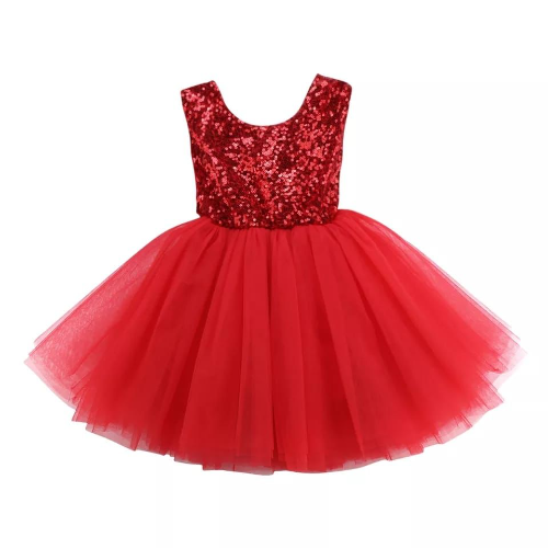 VESTIDO LENTEJUELA ROJO Y TULL PRINCESA