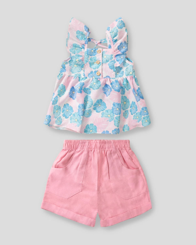 SHORT ROSA - BLUSA FLORES AZULES