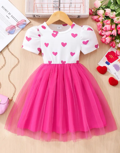 VESTIDO  CORAZONES TULL FUCSIA
