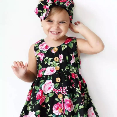 VESTIDO NEGRO ROSA FUSCIA