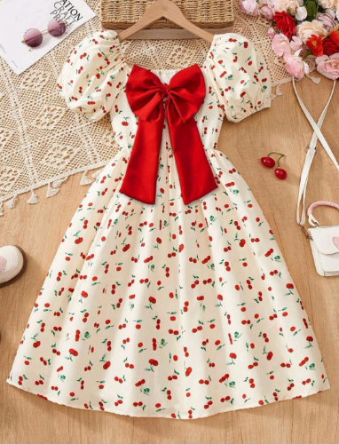 VESTIDO CASUAL MANGA GLOBO MOÑO ROJO
