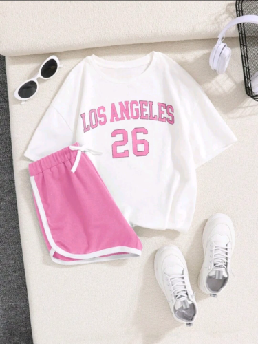 CAMISETA LOS ANGELES Y SHORT ROSA