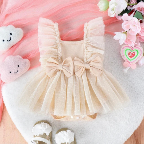 BODY VESTIDO  TULL CREMA MOÑITOS