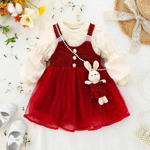 VESTIDO ROJO CONEJITO/ BOLSO /BUSO