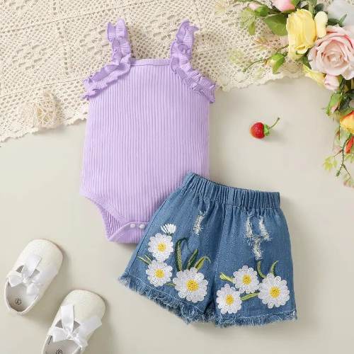CJ SHORT JEAN FLORES - BODY LILA