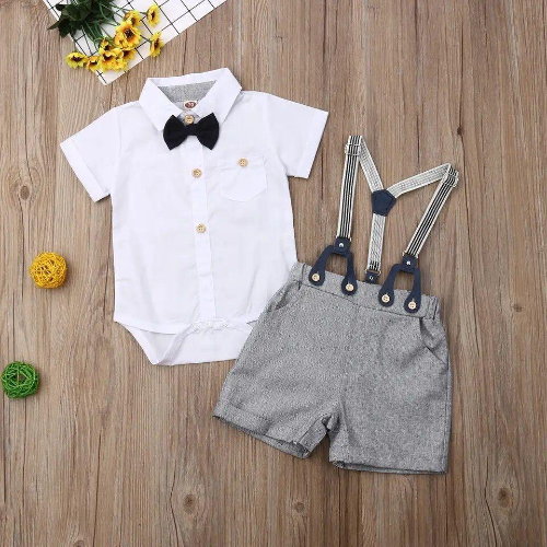 BODY CAMISA  BLANCO CORBATA AZUL/ SHORT GRIS