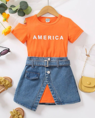 FALDA JEAN BLUSON NARANJA AMERICA