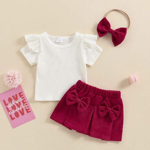 CJ FALDA VINO BLUSA BLANCA CON BALACA