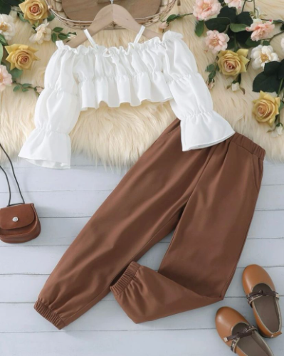 CJ PANTALON CAFE - BLUSA ELEGANTE BLANCA