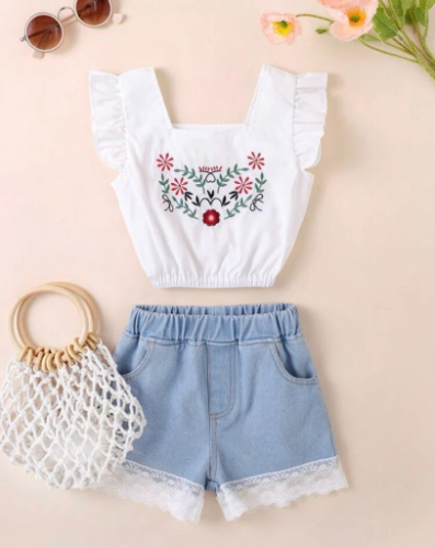 CJ SHORT JEAN ENCAJE BLUSA BLANCA