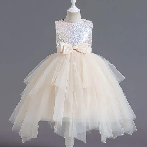 VESTIDO BEIGE PUNTAS MOÑO
