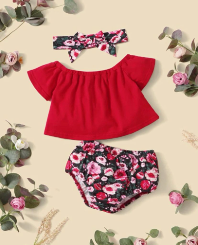 CJ CUCOS FLORES NEGRA - BLUSA ROJA -TURBANTE