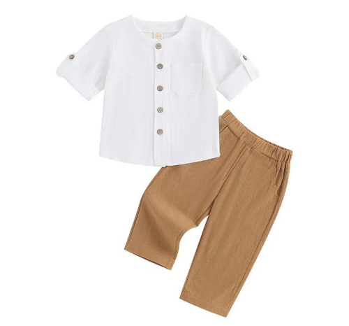 CJ CAMISA BLANCA PANTALÓN CAFÉ NIÑO