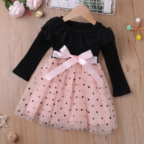 VESTIDO ML NEGRO FALDA TULL PUNTOS