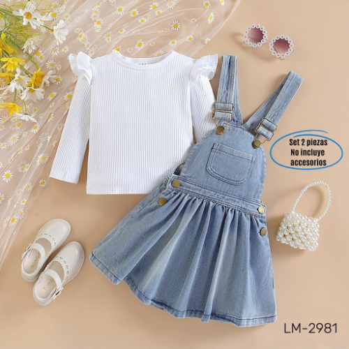 OVEROL  FALDA JEAN /BUSO ML BLANCO