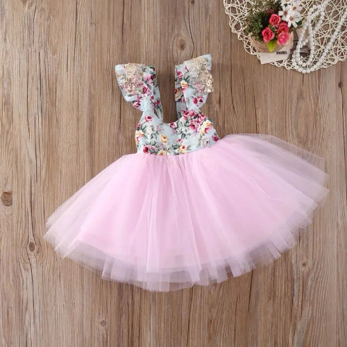 VESTIDO TOP FLORES FALDA ROSA PRINCESA