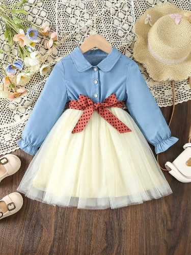 VESTIDO CAMISA JEAN /TUTU BEIGE CINTILLO PRINT