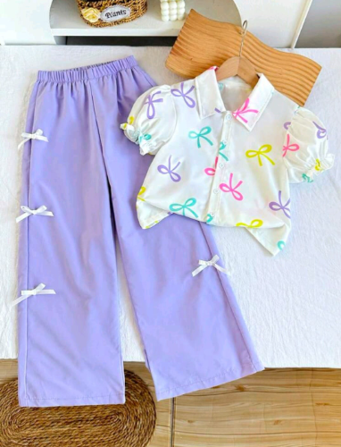 PANTALON LILA CAMISA BL MOÑOS COLORES