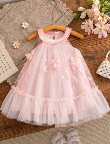 VESTIDO CUELLO SATIN TULL / ROSA/BEIGE