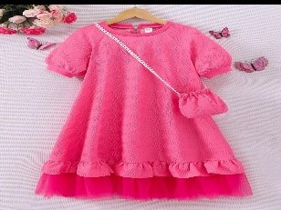 VESTIDO FUCSIA  BOLSITO TULL BORDE VESTDO TELA GALLETA