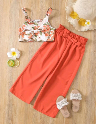 CJ PANTALÓN NARANJA TOP FLORES