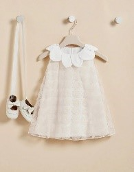 VESTIDO BEBE CUELLO FLOR TULL DE ROSAS BEIGE