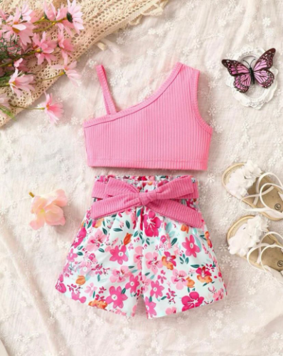 CJ SHORT FLORES ROSAS Y FUSCIAS - TOP FUSCIA - CORREA