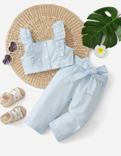 CJ BLUSA Y  PANTALON AZUL RAYAS
