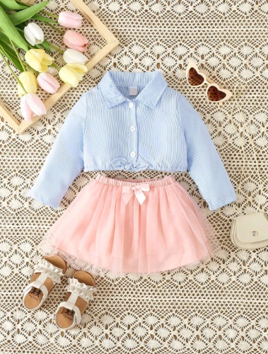 CJ FALDA ROSA TUTU - BLUSA AZUL RAYAS