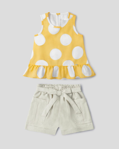 SHORT CAFE - BLUSA AMARILLA BOLAS BLANCAS