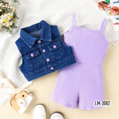 ENTERIZO BLUSA/SHORT LILA CHALECO EN JEAN NINA LILA/AZUL