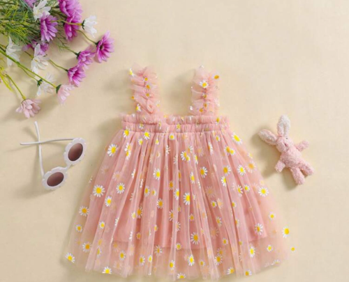 VESTIDO BATA TULl ROSA MARGARITAS