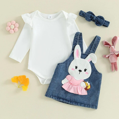 OVEROL JEAN FALDA CONEJO/BODY MANGAS