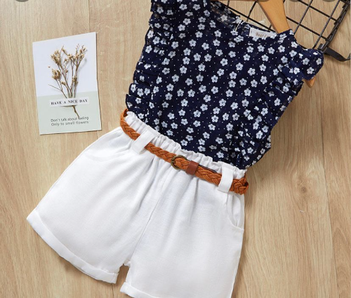 CJ SHORT BLANCO BLUSA AZUL REY FLORES-CORREA