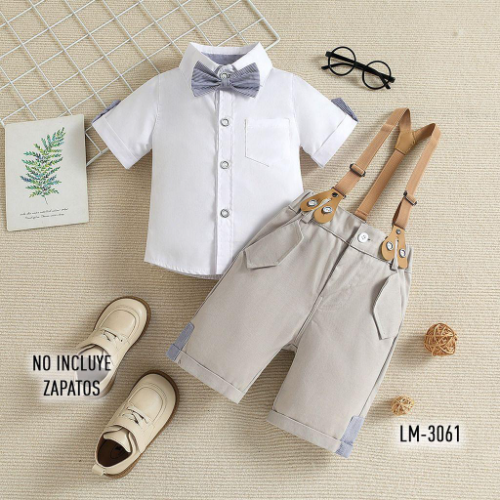 SETX2 CAMISA BLANCA SHORT GRIS CLARO TIRANTAS CORBATIN NINO BLANCO/GRIS CLARO