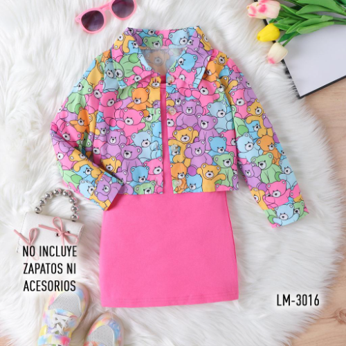 BLUSON ROSA INTENSO CAMISA TIPO CHAQUETA OSOS ESTAMPADOS NINA MULTICOLOR