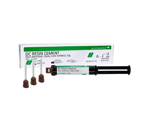 Cemento Resinoso, Curado Dual, jeringa 10ml, 6 puntas de mezcla, Master-Dent